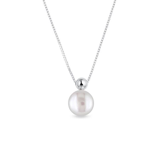 COLLIER D'OR BLANC AVEC PERLE D'EAU DOUCE - PENDENTIFS EN PERLES - PERLES