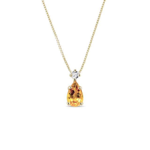 CITRINE AND DIAMOND PENDANT IN GOLD - CITRINE NECKLACES - NECKLACES