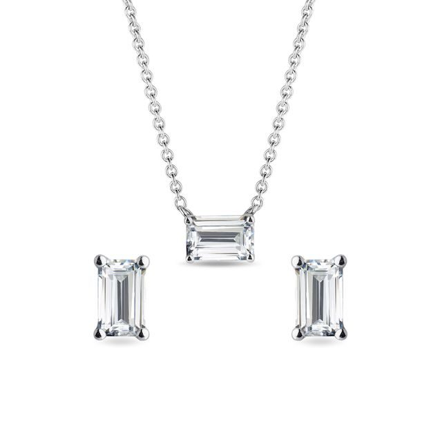 MOISSANITE EARRING AND NECKLACE SET MADE OF WHITE GOLD - JEWELRY SETS - FINE JEWELRY
