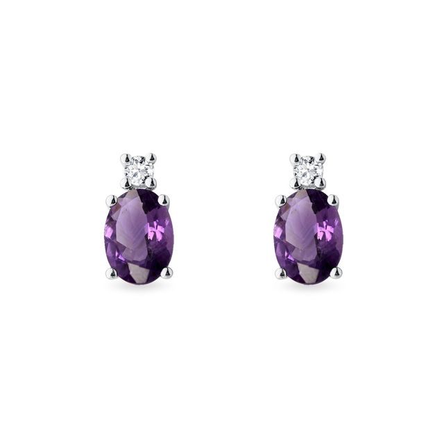 BOUCLES D'OREILLES EN OR BLANC AVEC AMÉTHYSTES ET DIAMANTS - BOUCLES D'OREILLES EN AMÉTHYSTE - BOUCLES D'OREILLES