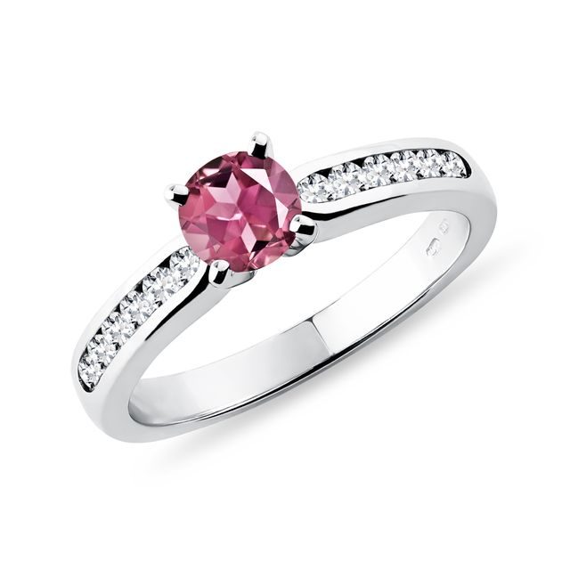 BAGUE EN OR BLANC AVEC TOURMALINE ET DIAMANTS - BAGUES EN TOURMALINE - BAGUES