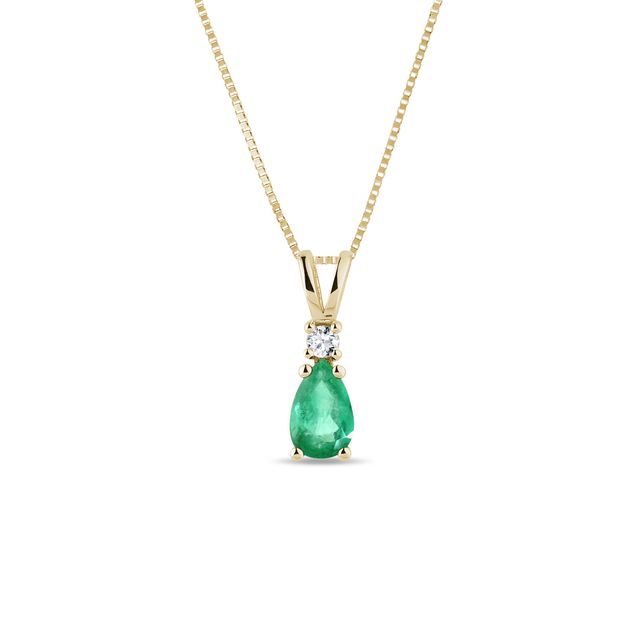 GOLD NECKLACE WITH EMERALD AND BRILLIANT - EMERALD NECKLACES - NECKLACES