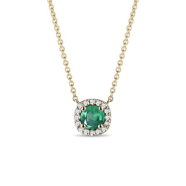 NECKLACE WITH BRILLIANTS AND EMERALD IN YELLOW GOLD - EMERALD NECKLACES - NECKLACES