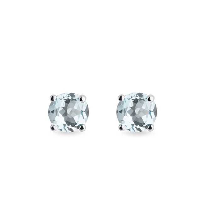 BLUE AQUAMARINE STUD EARRINGS IN WHITE GOLD - AQUAMARINE EARRINGS - EARRINGS
