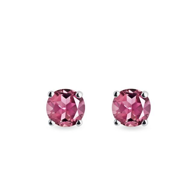 PINK TOURMALINE STUD EARRINGS IN WHITE GOLD - TOURMALINE EARRINGS - EARRINGS