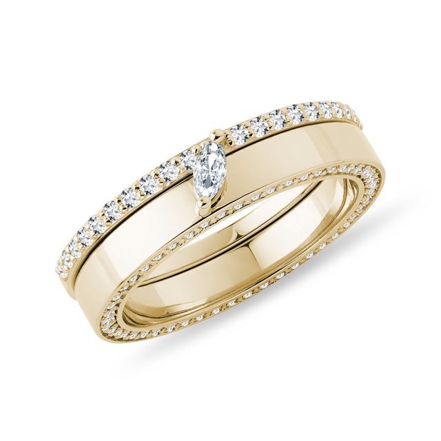 MARQUISE DIAMOND GOLD ENGAGEMENT SET - ENGAGEMENT AND WEDDING MATCHING SETS - ENGAGEMENT RINGS