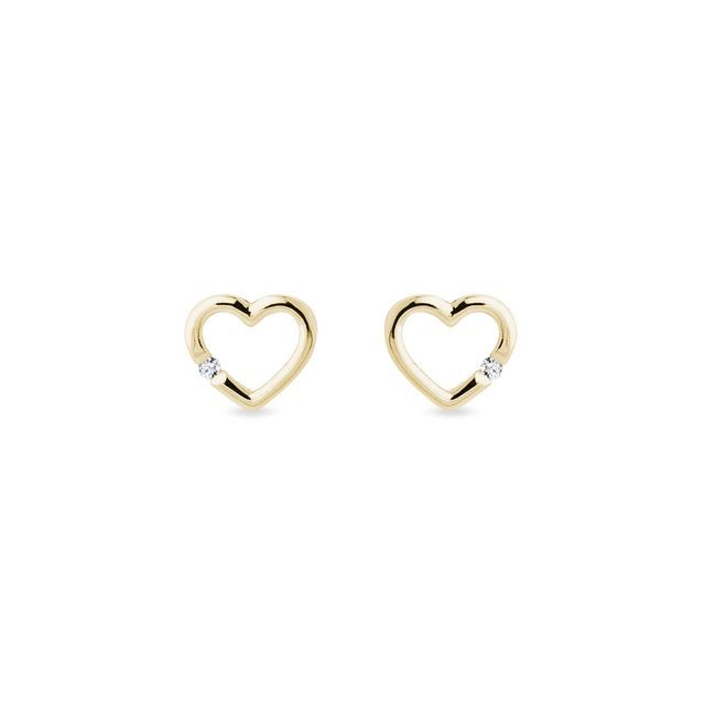 DIAMOND HEART EARRINGS IN YELLOW GOLD - DIAMOND STUD EARRINGS - EARRINGS