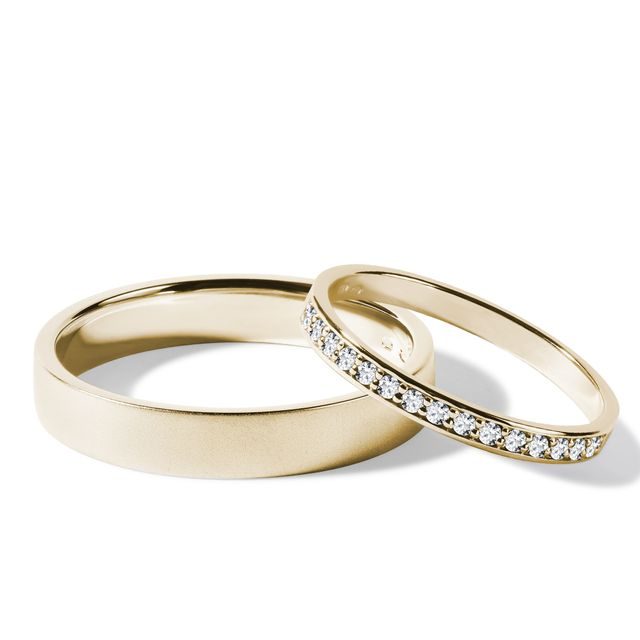 GOLD WEDDING RING SET WITH DIAMOND HALF ETERNITY RING - YELLOW GOLD WEDDING SETS - WEDDING RINGS