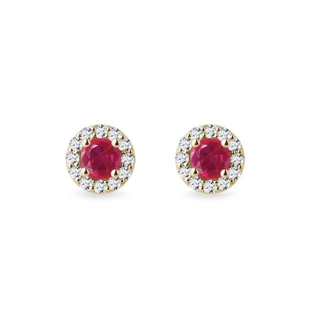 RUBY AND DIAMOND GOLD EARRINGS - RUBY EARRINGS - EARRINGS