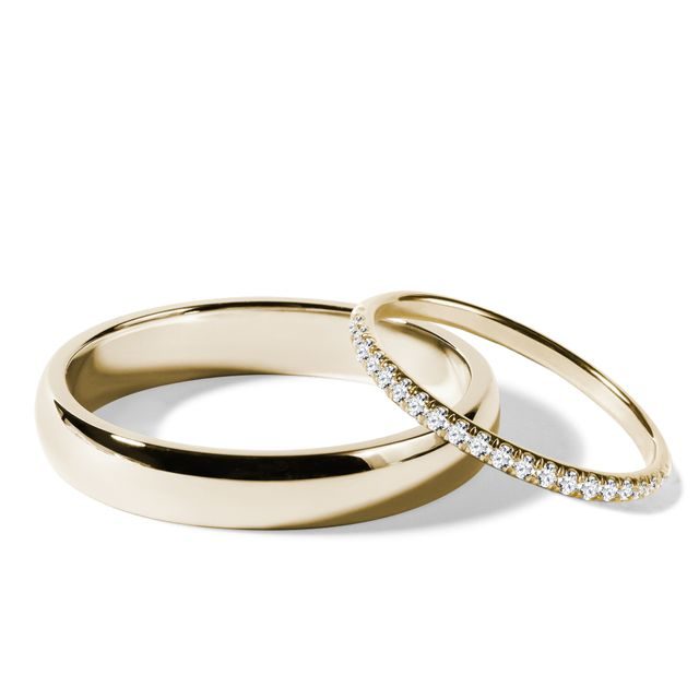 EHERINGSET MIT DIAMANT-ETERNITY-RING IN GELBGOLD - GELBGOLDENE TRAURINGE IM SET - TRAURINGE