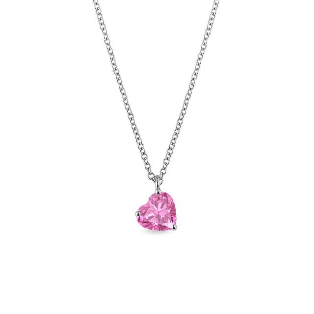 HEART NECKLACE WITH PINK SAPPHIRE IN WHITE GOLD - SAPPHIRE NECKLACES - NECKLACES