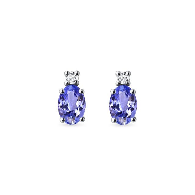 EARRINGS OF 14K WHITE GOLD WITH TANZANITES AND DIAMONDS - TANZANITE EARRINGS - EARRINGS