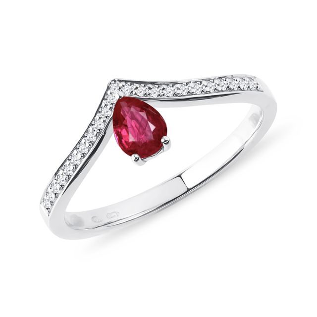 RUBY TEARDROP RING IN 14K WHITE GOLD - RUBY RINGS - RINGS