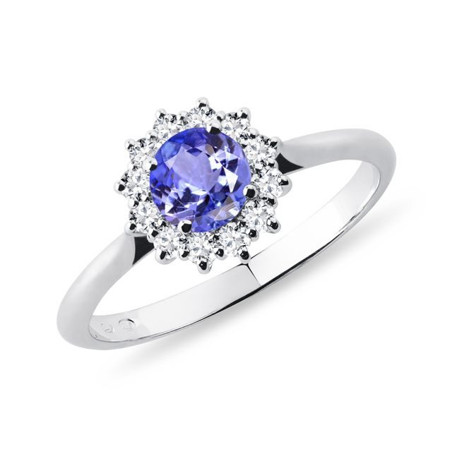 BAGUE EN OR BLANC SERTIE D'UNE TANZANITE ET DE BRILLANTS - BAGUES EN TANZANITE - BAGUES