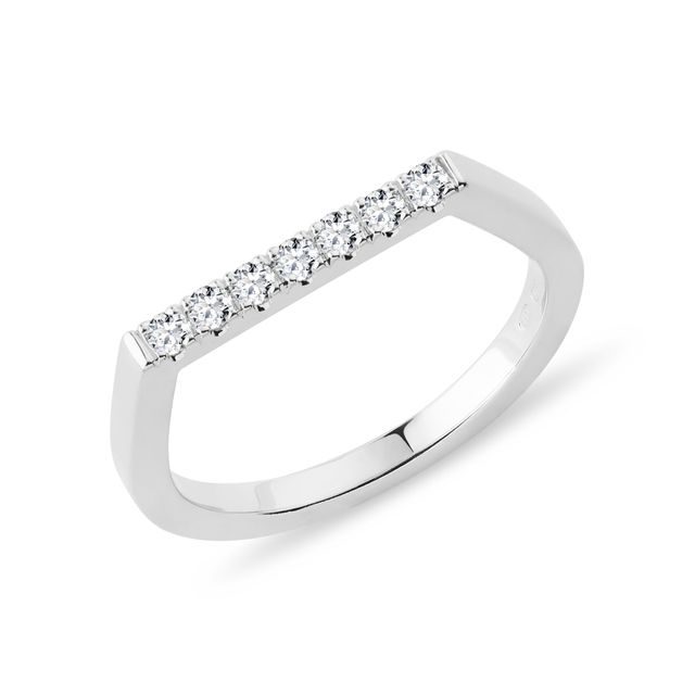 WHITE GOLD FLAT TOP PINKY RING WITH A ROW OF DIAMONDS - DIAMOND RINGS - RINGS