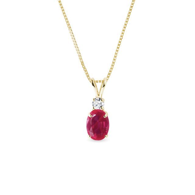 OVAL RUBY AND DIAMOND GOLD NECKLACE - RUBY NECKLACES - NECKLACES