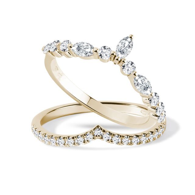 TRENDY DIAMOND ENGAGEMENT SET IN YELLOW GOLD - ENGAGEMENT AND WEDDING MATCHING SETS - ENGAGEMENT RINGS
