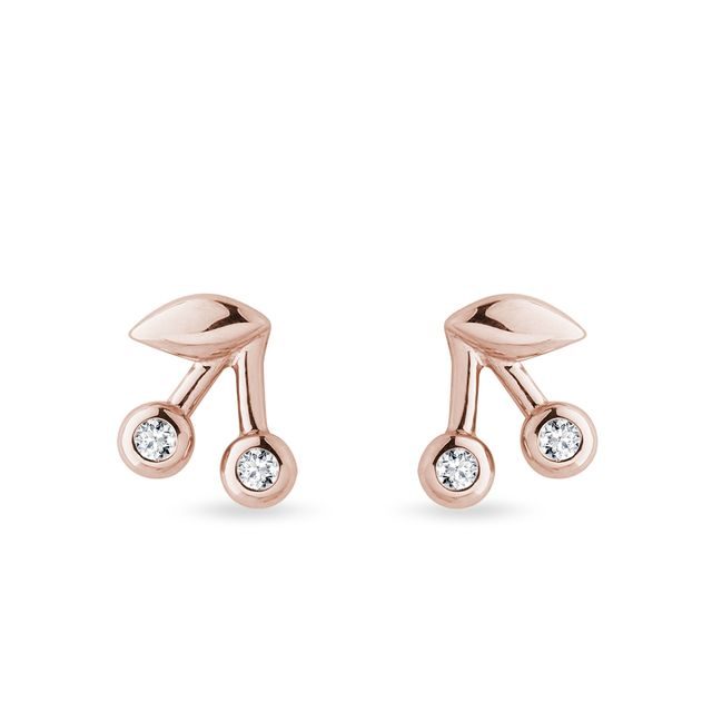 BOUCLES D'OREILLES CERISES EN OR ROSE 14CT - BOUCLES D'OREILLES EN DIAMANT - BOUCLES D'OREILLES