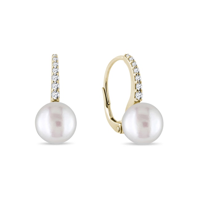 GOLD EARRINGS WITH DIAMONDS AND PEARLS - PEARL EARRINGS - PEARL JEWELRY