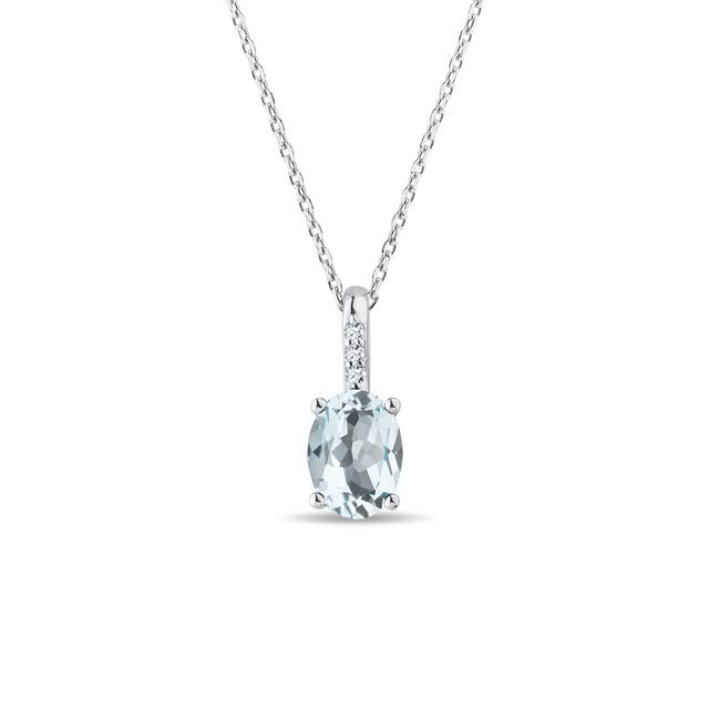 DIAMOND AND AQUAMARINE NECKLACE IN WHITE GOLD - AQUAMARINE NECKLACES - NECKLACES