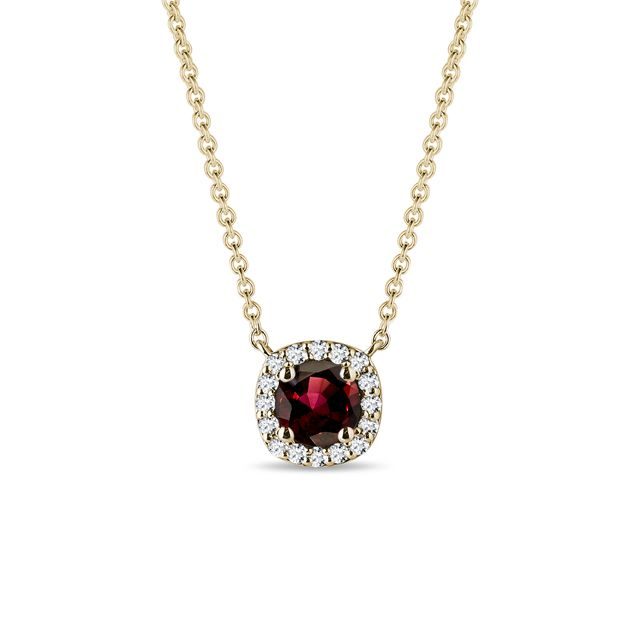 YELLOW GOLD GARNET AND DIAMOND NECKLACE - GARNET NECKLACES - NECKLACES