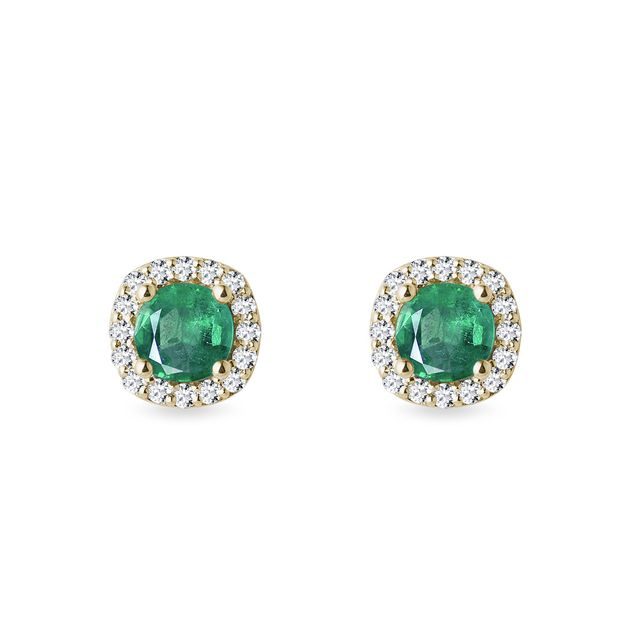 LUXURY EMERALD AND DIAMOND EARRINGS IN YELLOW GOLD - EMERALD EARRINGS - EARRINGS