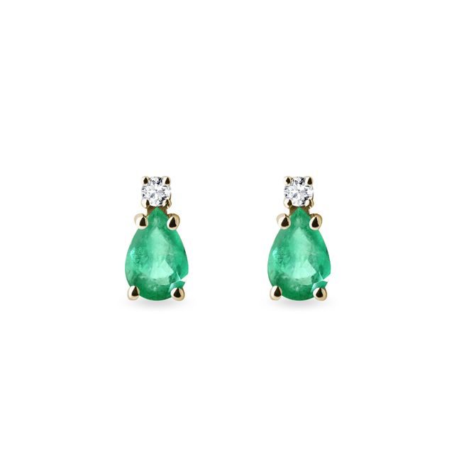 GOLD EARRINGS WITH EMERALDS AND DIAMONDS - EMERALD EARRINGS - EARRINGS