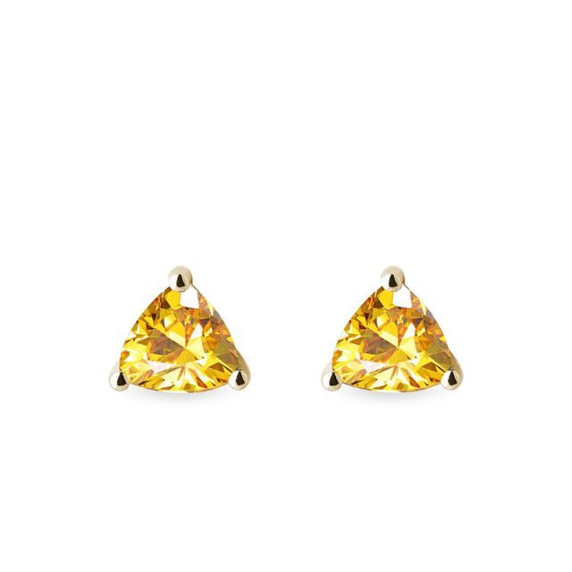 BOUCLES D'OREILLES EN OR JAUNE AVEC CITRINE COUPE TRILLION - BOUCLES D'OREILLES EN CITRINE - BOUCLES D'OREILLES