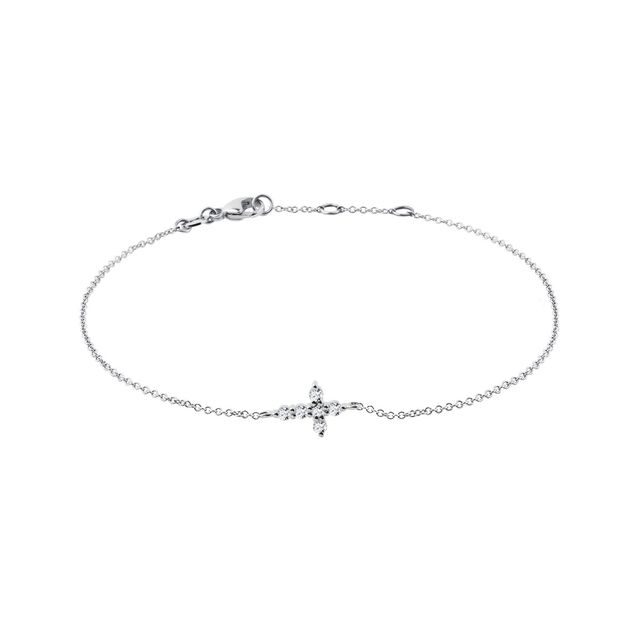 BRACELET AVEC CROIX EN DIAMANTS EN OR BLANC 14 CARATS - BRACELETS AVEC DIAMANTS - BRACELETS