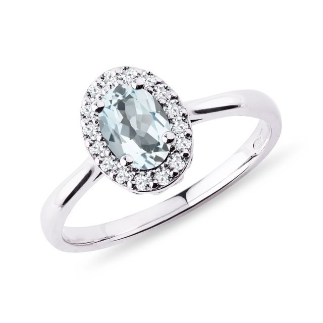 GOLD RING WITH AQUAMARINE AND DIAMONDS - AQUAMARINE RINGS - RINGS