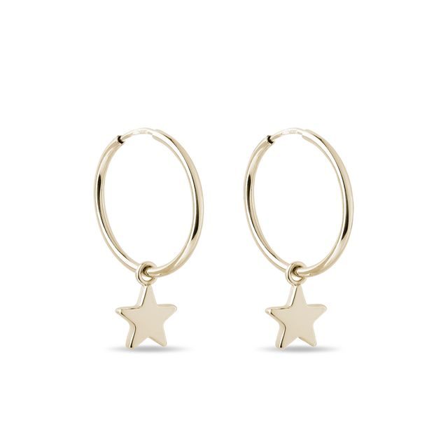 GOLD STAR PENDANT EARRINGS - YELLOW GOLD EARRINGS - EARRINGS