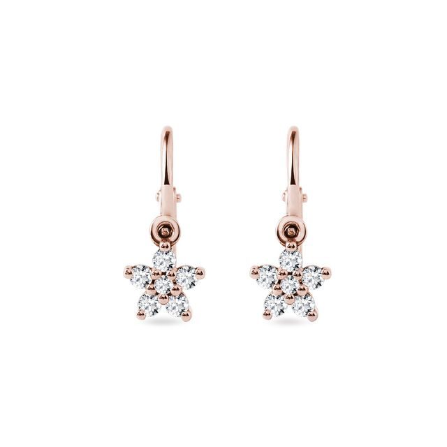 BOUCLES D'OREILLES ÉTOILES EN OR ROSE AVEC DIAMANTS - BOUCLES D'OREILLES POUR ENFANTS - BOUCLES D'OREILLES