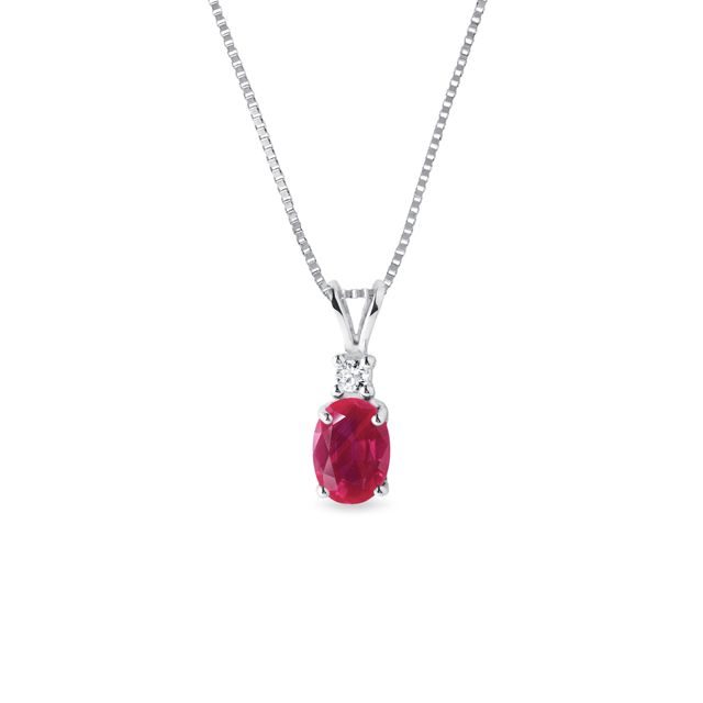 RUBY AND DIAMOND 14CT WHITE GOLD PENDANT - RUBY NECKLACES - NECKLACES