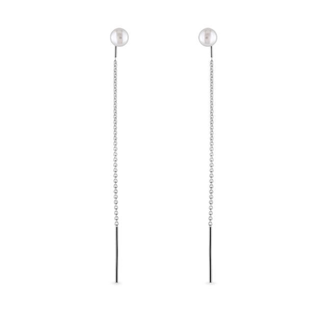 LONGUES BOUCLES D'OREILLES PENDANTES EN OR BLANC ET PERLES - BOUCLES D'OREILLES EN PERLES - PERLES