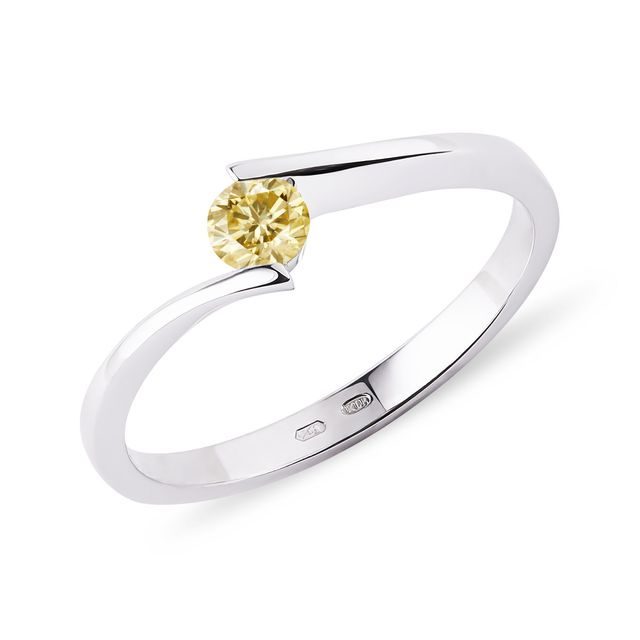 YELLOW DIAMOND SPIRAL RING IN WHITE GOLD - FANCY DIAMOND ENGAGEMENT RINGS - ENGAGEMENT RINGS