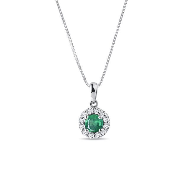 EMERALD AND DIAMOND NECKLACE IN 14K WHITE GOLD - EMERALD NECKLACES - NECKLACES