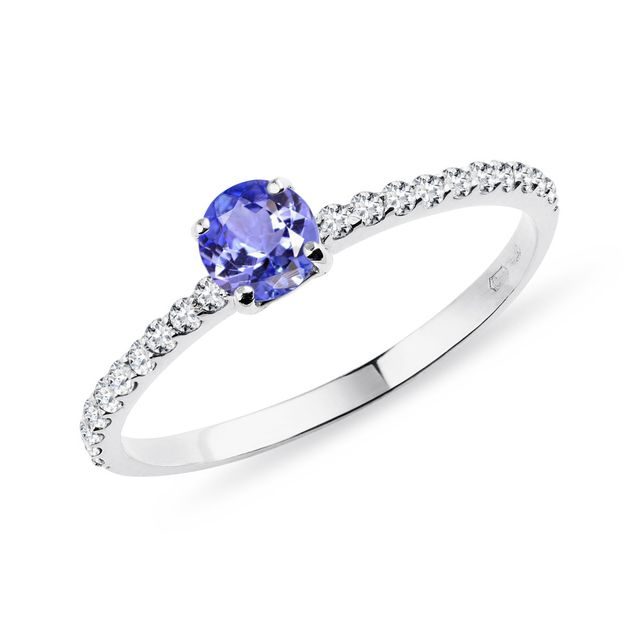 BAGUE DE FIANÇAILLES D'OR BLANC AVEC TANZANITE ET DIAMANTS - BAGUES EN TANZANITE - BAGUES