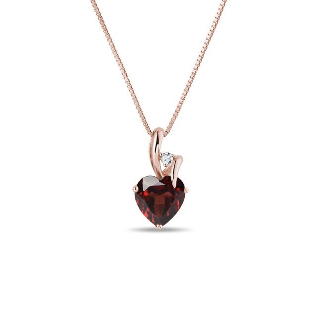 GARNET HEART NECKLACE WITH DIAMONDS IN ROSE GOLD - GARNET NECKLACES - NECKLACES
