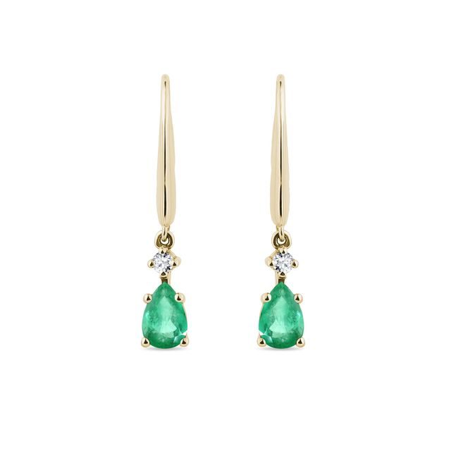 BOUCLES D'OREILLES PENDANTES EN OR AVEC ÉMERAUDES ET DIAMANTS - BOUCLES D'OREILLES EN ÉMERAUDE - BOUCLES D'OREILLES