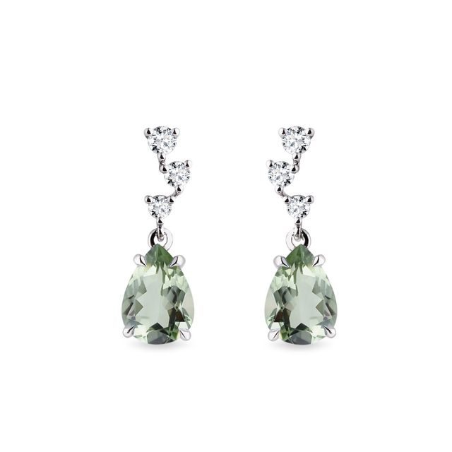 EARRINGS WITH GREEN AMETHYST AND DIAMONDS IN WHITE GOLD - AMETHYST EARRINGS - EARRINGS