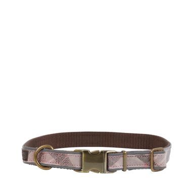 Barbour Reflective Tartan Dog Collar — Taupe/Pink Tartan