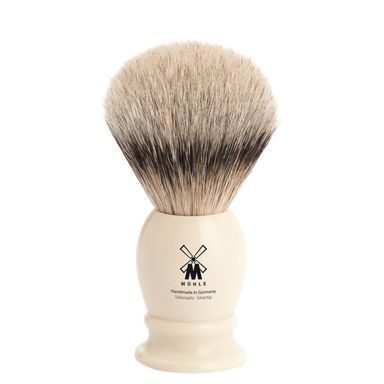 Střední štětka na holení Mühle Classic z jezevčích štětin (silvertip badger, imitace slonoviny)