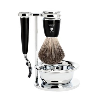 RYTMO MÜHLE Shaving set, pure badger, with Gillette® Mach3®, handle material made of high-grade resin black