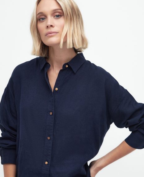 Barbour Hampton Relaxed Linen Shirt — Classic Navy