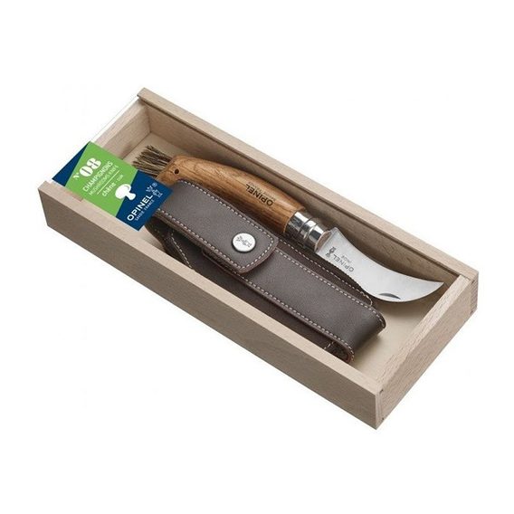 Zavírací houbařský nůž Opinel VRI N°08 Inox s bukovou rukojetí (s pouzdrem a dřevěnou krabičkou)