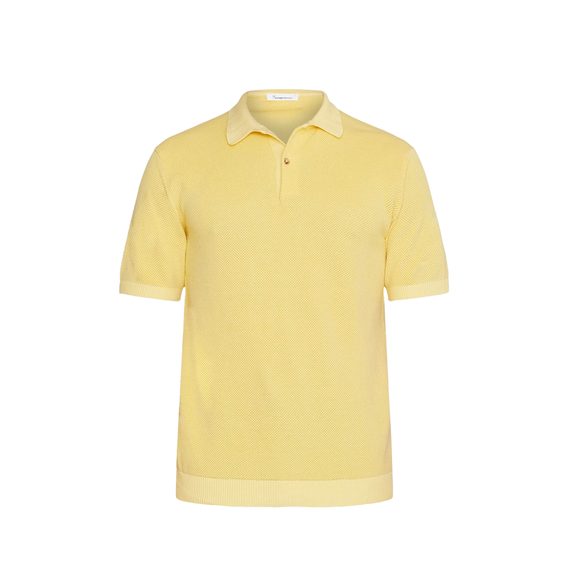 KnowledgeCotton Apparel Two-toned Knitted Polo Shirt — Mist Yellow