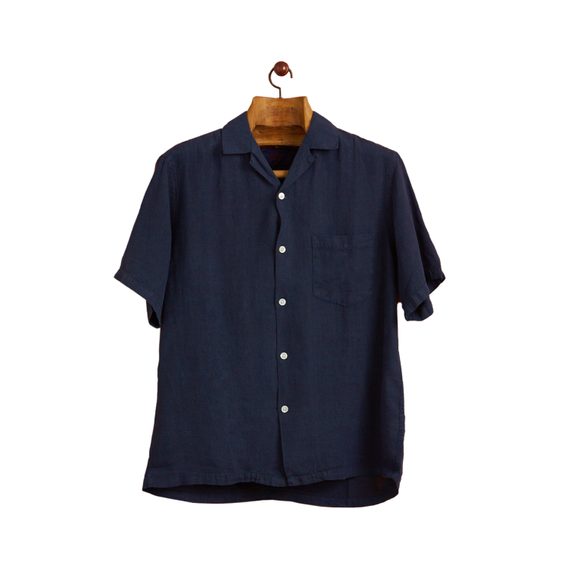 Portuguese Flannel Linen Camp Collar — Navy