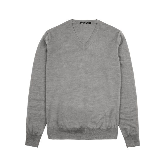 John & Paul svetr z merino vlny — šedý (V-neck)