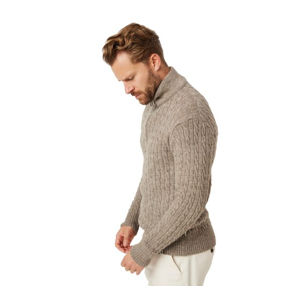 Peregrine Cable Zip Neck Jumper — Oak