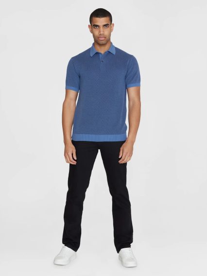 KnowledgeCotton Apparel Two-toned Knitted Polo Shirt — Moonlight Blue